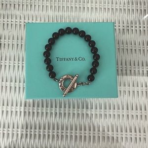 Tiffany & Co. New York Sterling Silver 8mm Black Onyx 7.5 InToggle Bracelet
